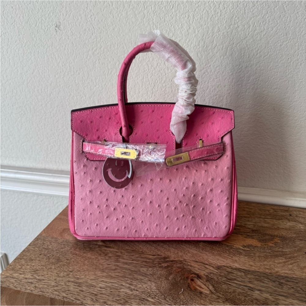 Stylish Pink Embossed Ostrich Leather Satchel for Women Size 30 NWOT